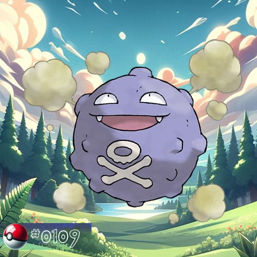 Koffing 1 Koffing Pokémon emitting gas in a foggy forest area
