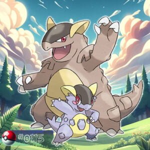 Kangaskhan with unique markings and adaptations for its environment in a lush forest
