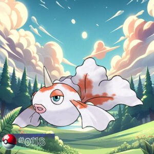 Pokémon Generation I 155 Goldeen Pokémon shimmering in a sunlit forest pool