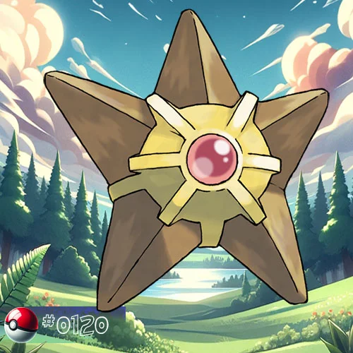 Starmie 2 Staryu Pokémon glowing underwater in a forest lagoon