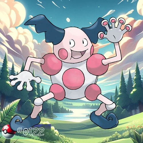 Mr. Mime 23 Mr. Mime Pokémon performing in a forest clearing