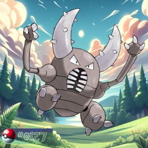 Pokémon Generation I 165 Pinsir Pokémon with powerful pincers in a dense forest