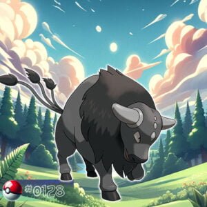 Pokémon Generation I 167 Paldean Form Combat Breed Tauros Pokémon galloping through the forest