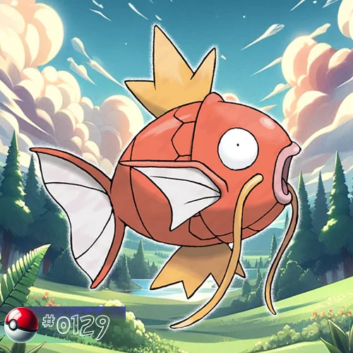 Magikarp Pokémon splashing in a forest river