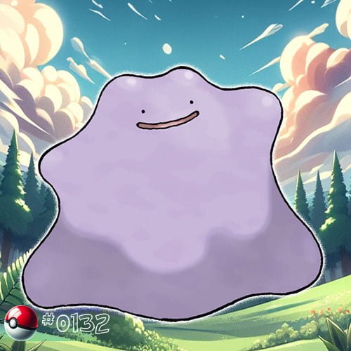 Ditto Pokémon transforming in a forest thicket