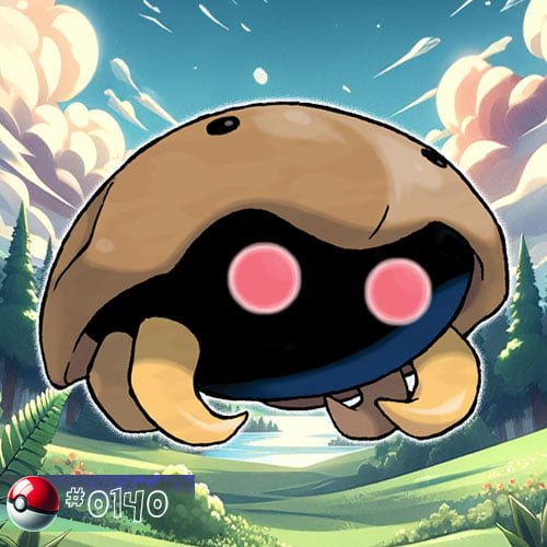 Kabuto Pokémon emerging from a forest streambed