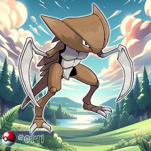 Kabutops Pokémon wielding scythes in a forest ambush