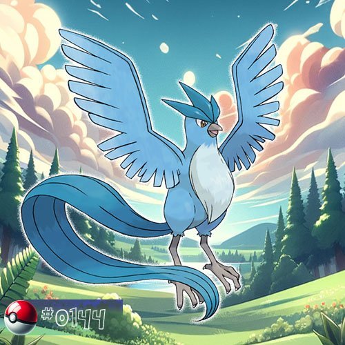 Articuno Pokémon gliding gracefully over a snowy forest landscape