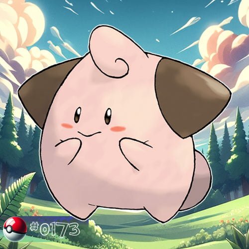 Cleffa is a tiny, pink, star-shaped Pokémon with large ears and a small, curly tuft of hair on its forehead.