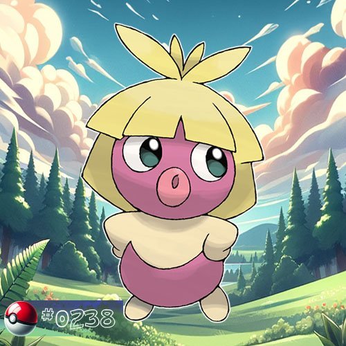 Smoochum is a small, pink, humanoid Pokémon with large, expressive eyes and blonde hair.