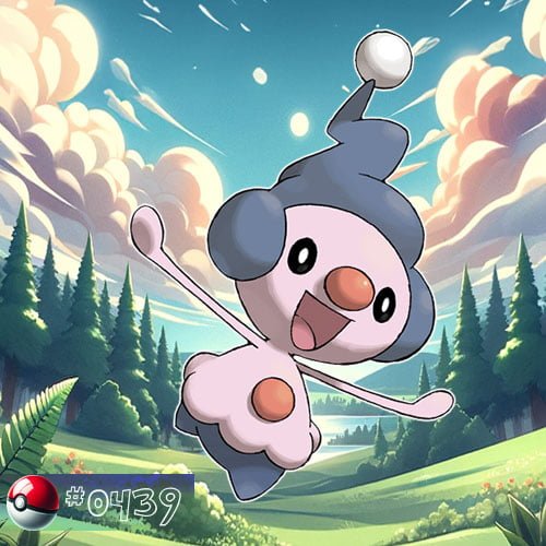 Mime Jr. is a small, humanoid Pokémon with a clown-like appearance, a hat resembling a beret, and a cheerful expression.