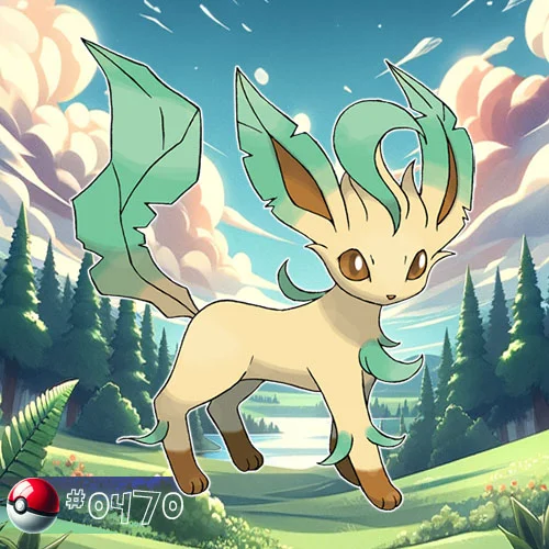 Leafeon is a green, fox-like Pokémon with leafy ears and a bushy tail.