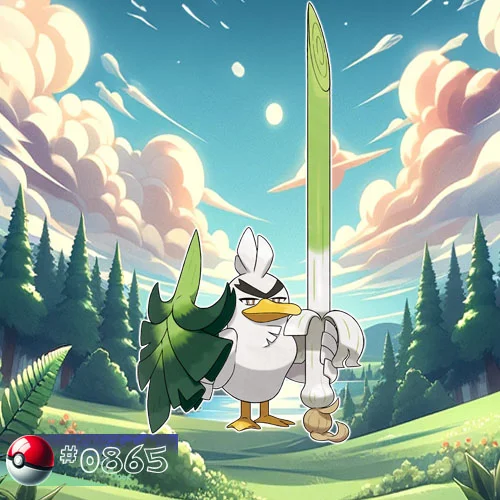 Farfetch'd 6 Sirfetch'd is a white, duck-like Pokémon holding a large leek as a sword and a leafy shield.