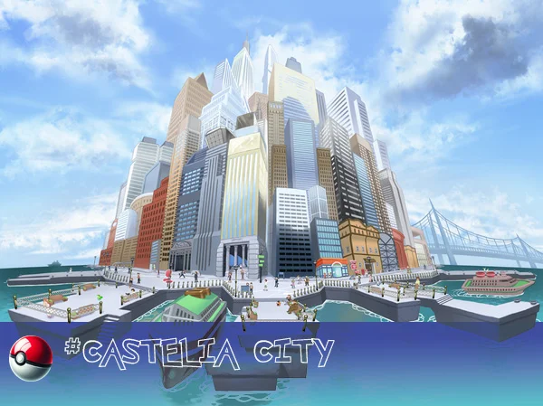Castelia City, a metropolis situated in the central part of the Unova region.