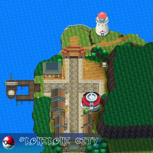 Alola region 7 Konikoni City a coastal town located on Akala Island in the Alola region.