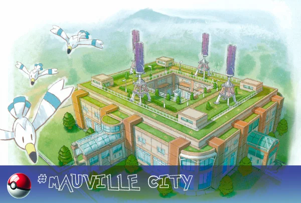 Mauville City, an urban center located in the central part of the Hoenn region.