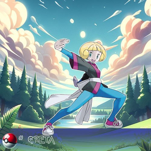 Pokémon Trainers 82 Greta - the Frontier Brain and leader of Battle Arena, owning a Trainer class Arena Tycoon.
